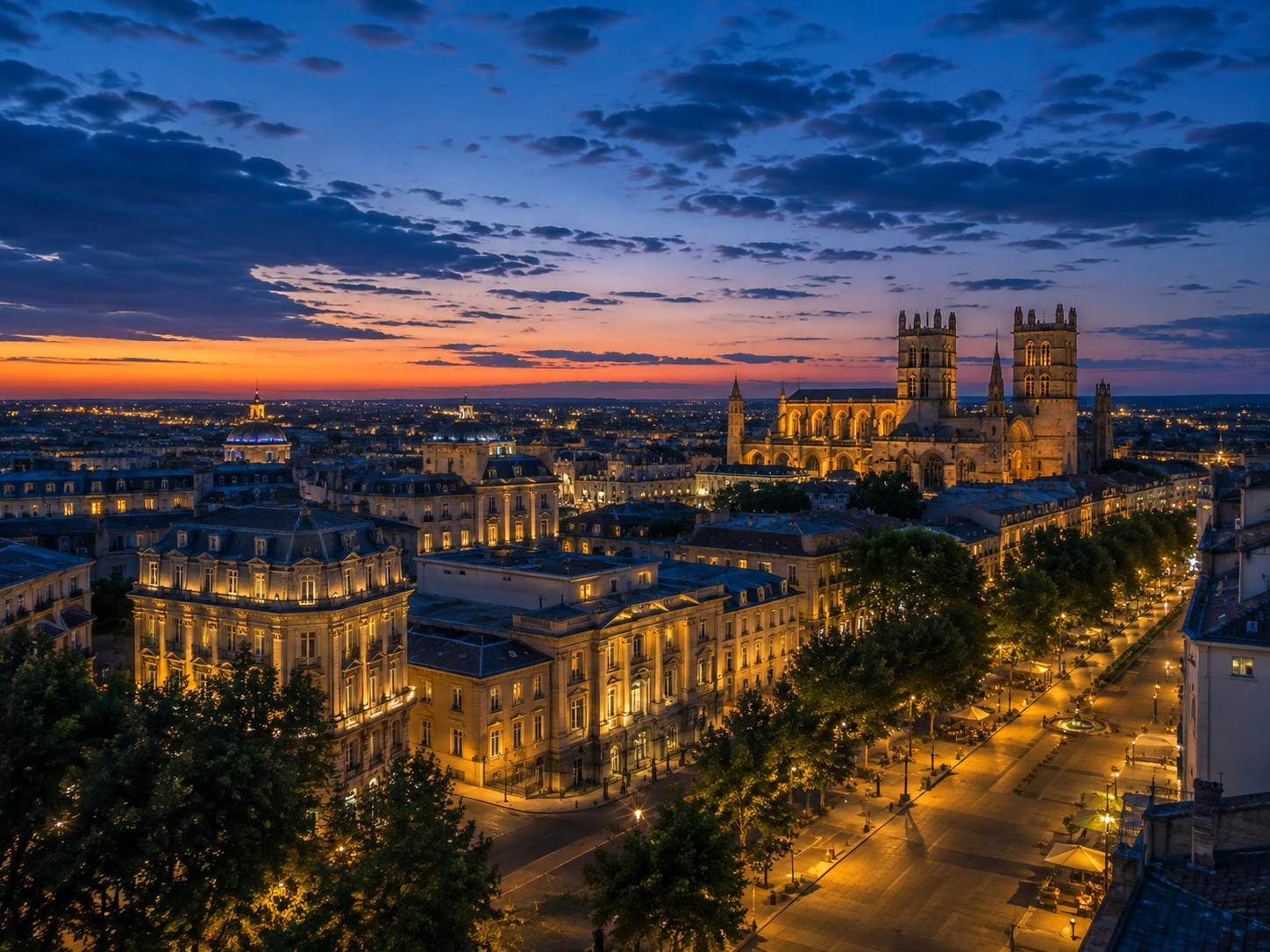 Vue de Montpellier au crépuscule